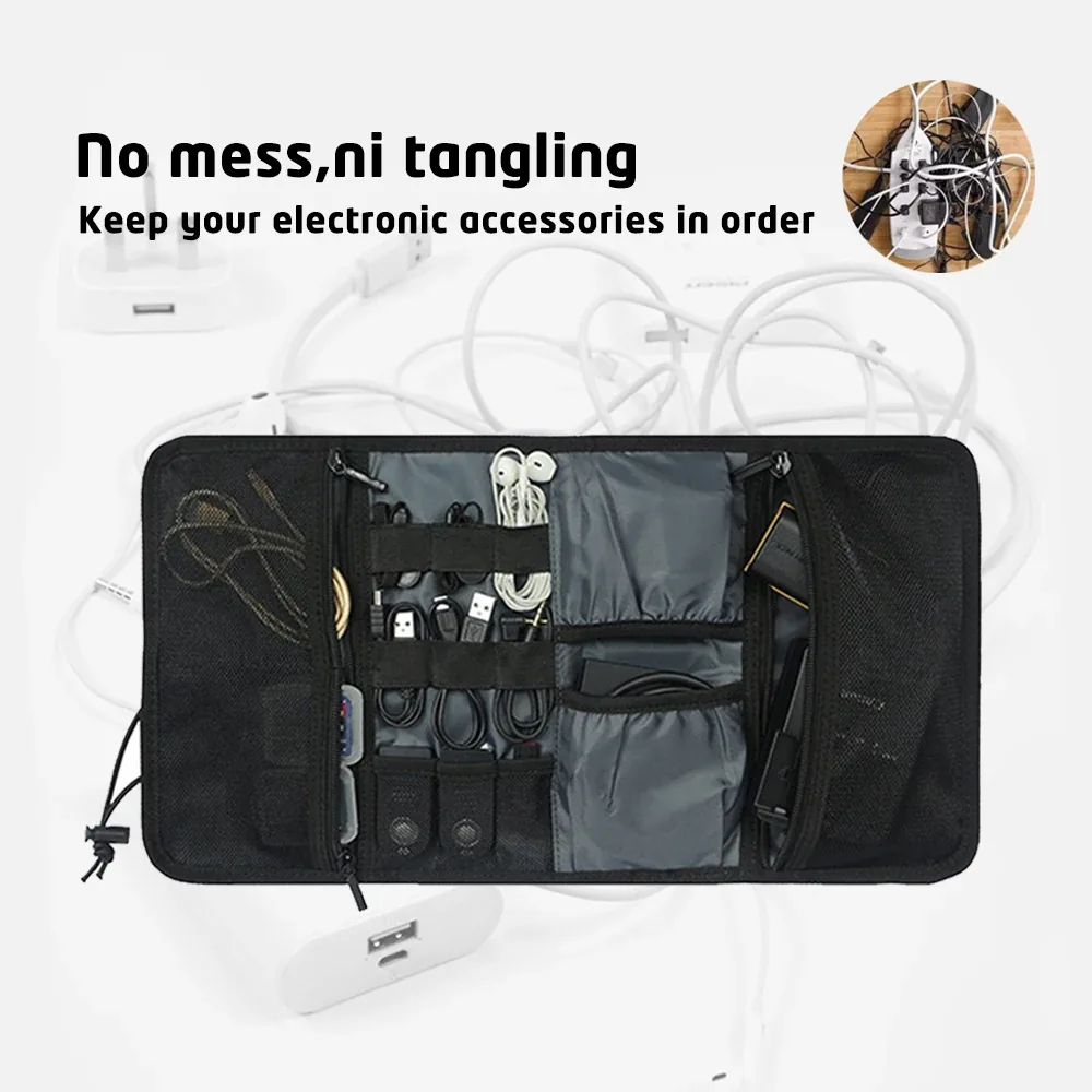 Kabel-Rolltasche aus Stoff mit Schlaufen und Netzfächern – Bild 2